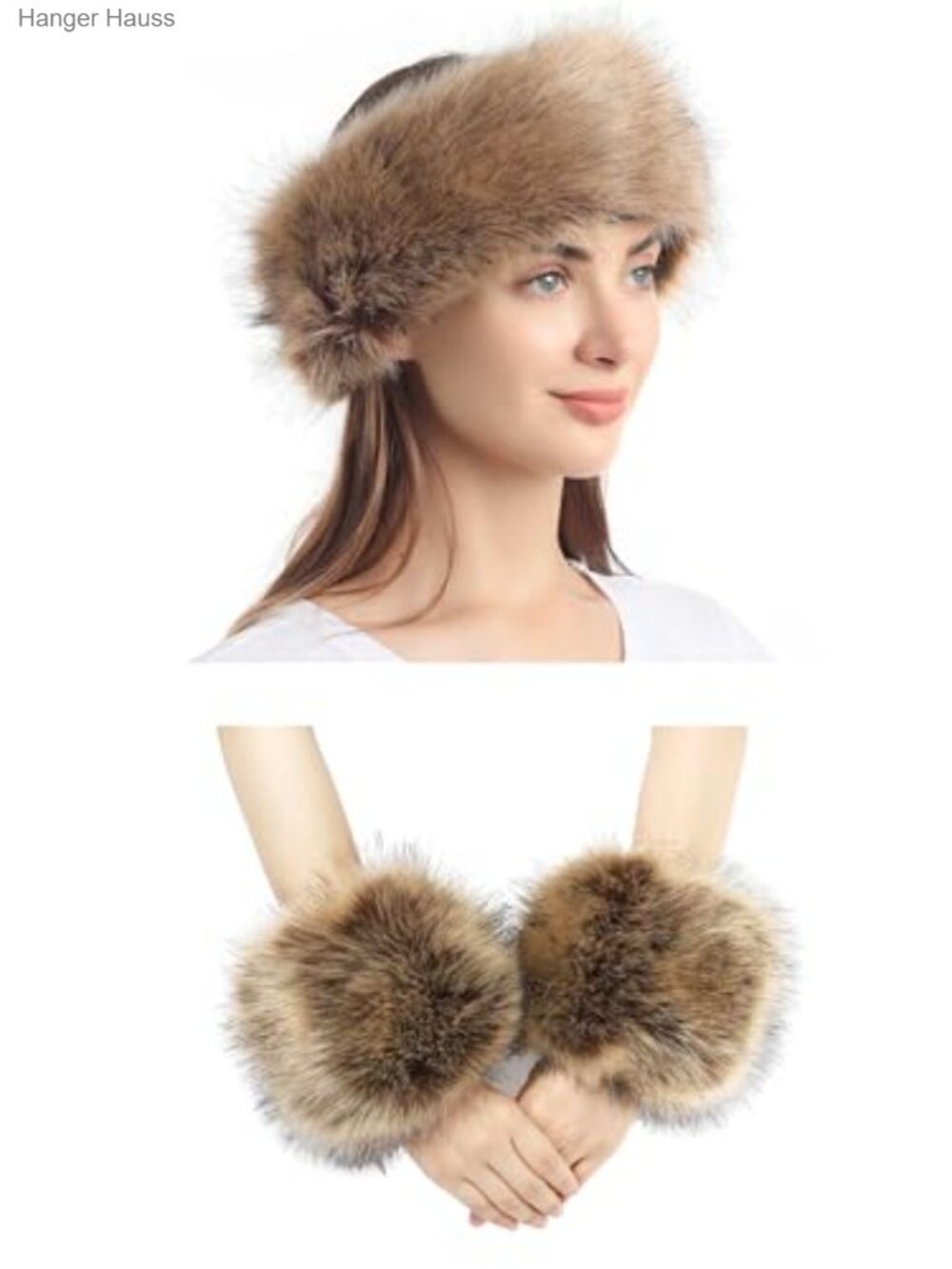 Faux Fur Headband and Wrist Cuff Set One Size Winter Warm Accessories